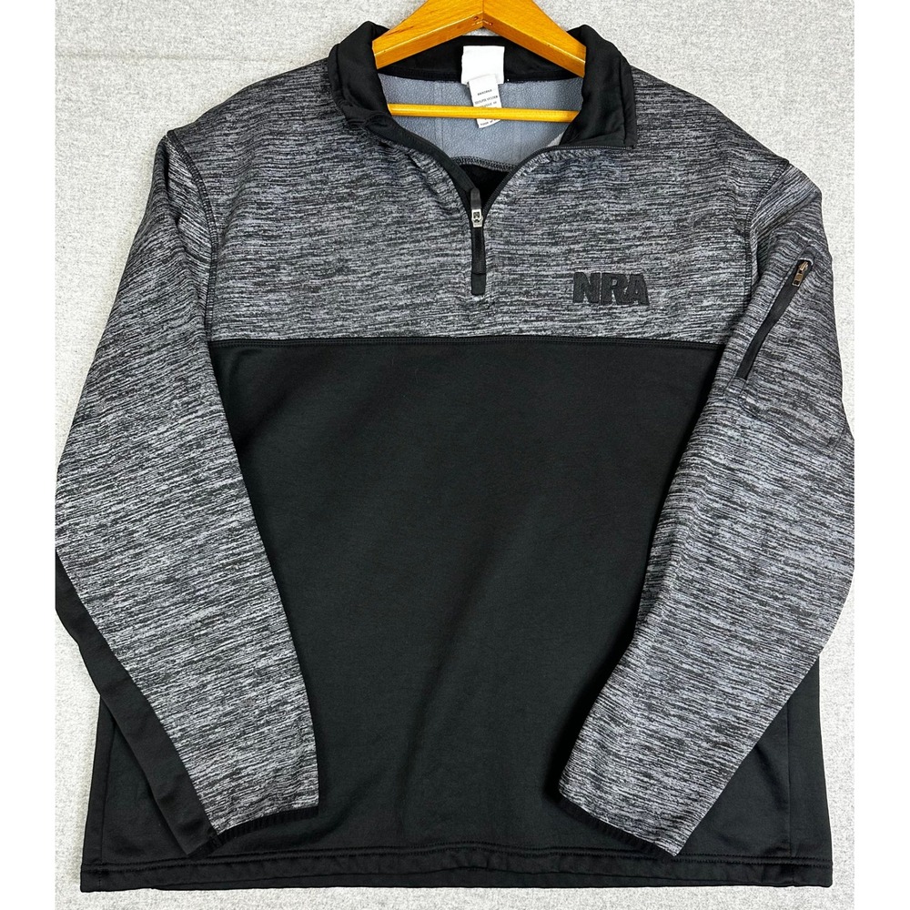 NRA Pullover 1/4 Quarter Zip Mens XXL Black Gray Fleece Sleeve Pocket